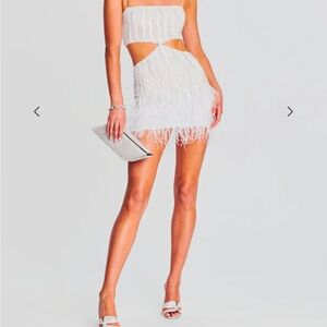 Retrofete White Feather Mini Dress